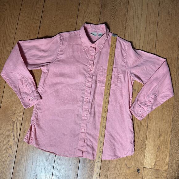 L.L. Bean Long Sleeve Linen Button Up Shirt SZ M Muted Coral Pink Beach Classic - Picture 5 of 6